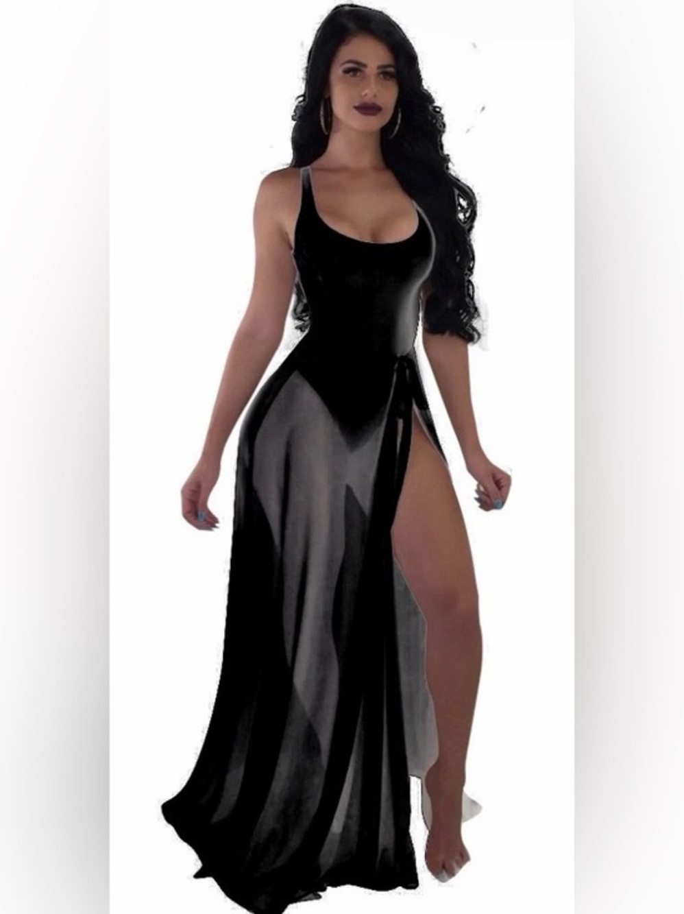 Black One Piece Swimsuit & Sheer Chiffon Tie Wrap Cover-Up Set Size Large